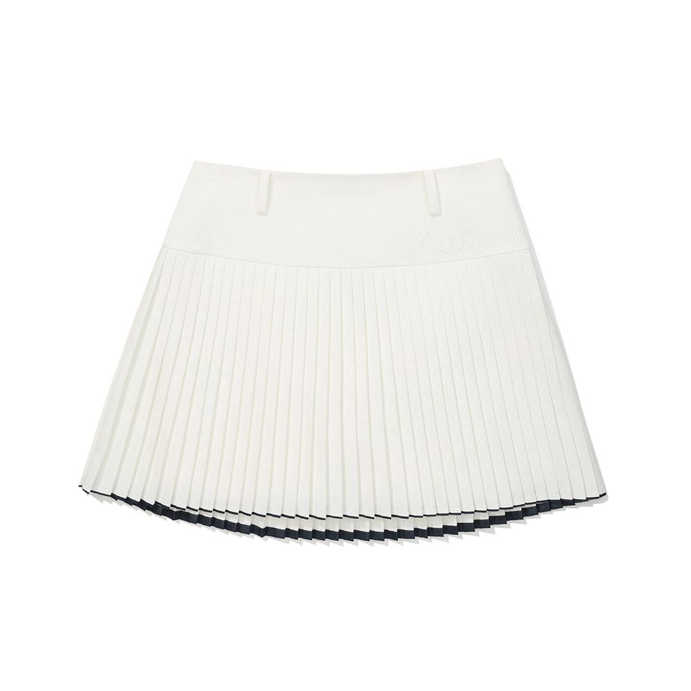 MALBON GOLF Women'S Wide Waistband Fine Pleated Skirt Off White (Woman)