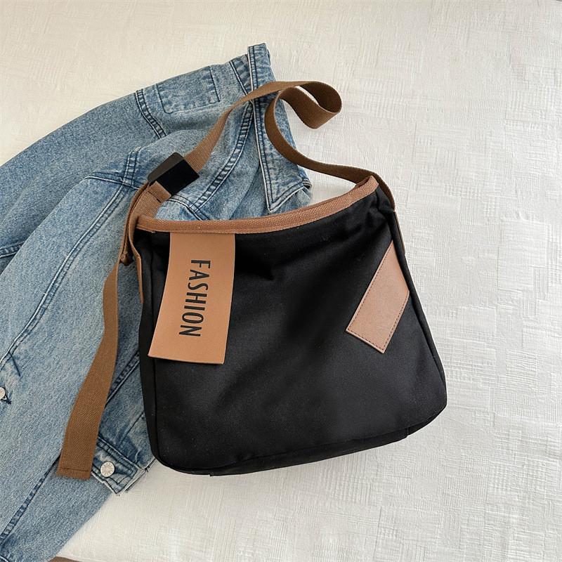 Персонализированная трендовая нишевая эстетичная женская сумка 2024 новая холщовая сумка-тоут в уличном стиле чёрный
