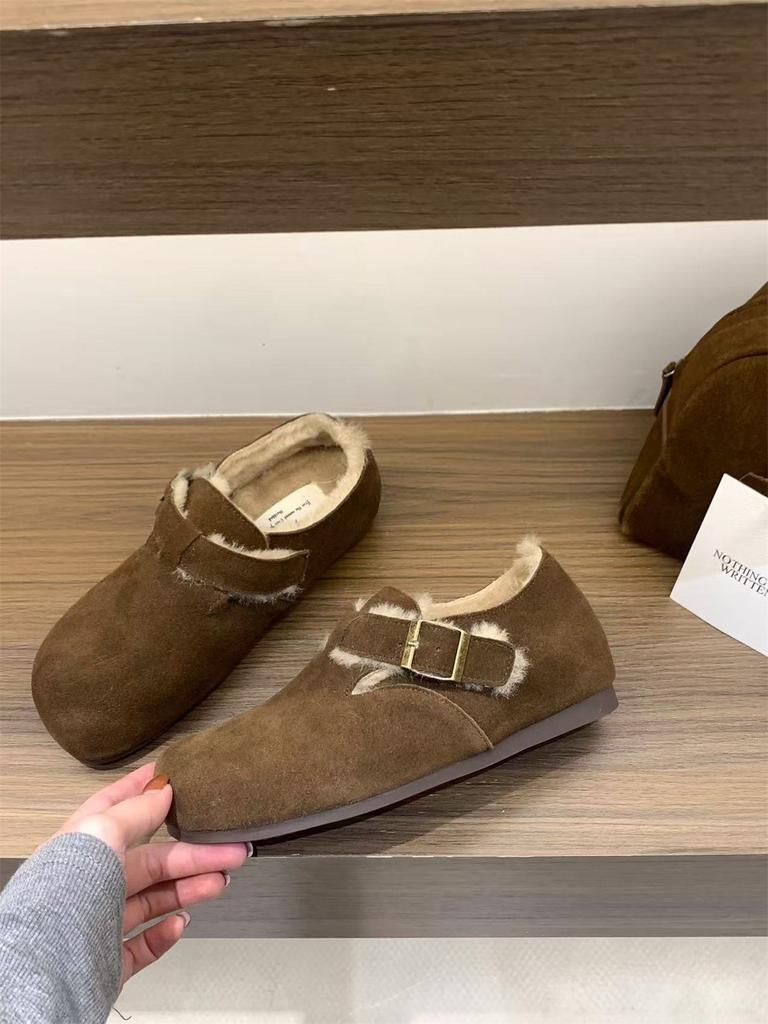 Fleeceowe buty Birkenstock all-inclusive dla kobiet, nowość zima 2025, jednopedałowe, puszyste buty, pogrubione, ciepłe, z grubą podeszwą, śniegowe buty bawełniane