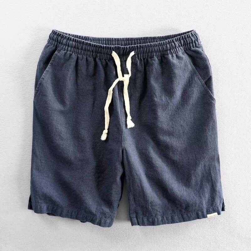 Men's Linen Summer Shorts - Breathable, Loose-Fit, Solid Color Beachwear
