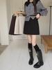 2023 New Korean Style High-Waist Black Woolen A-Line Skirt for Petite Women
