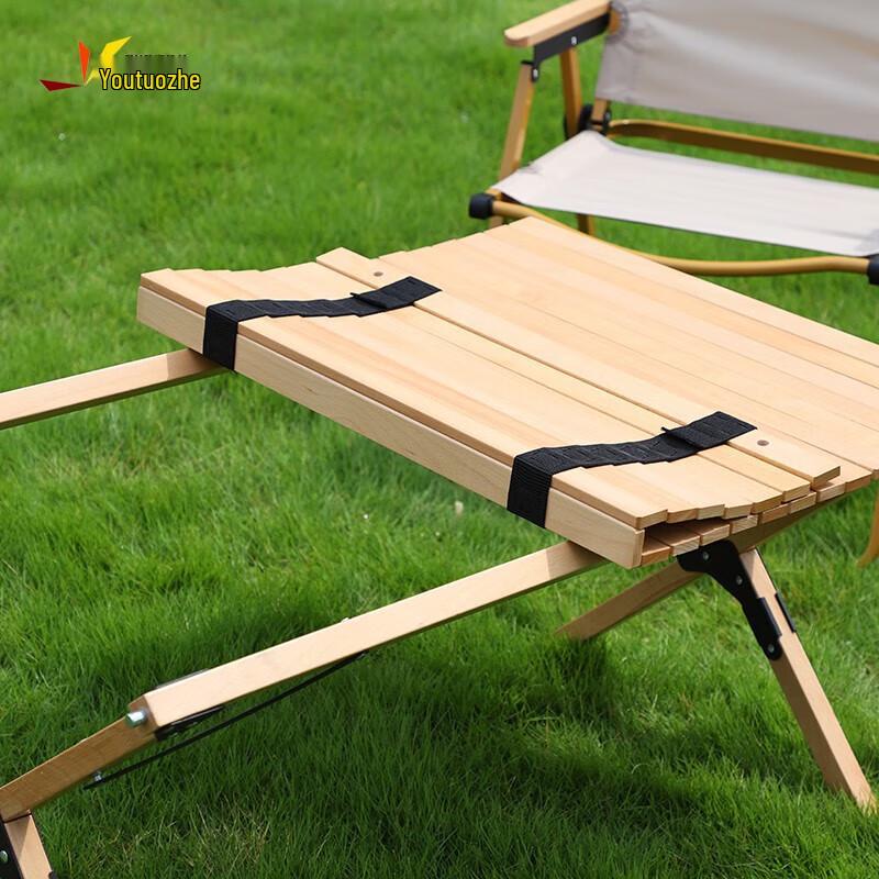 Portable Solid Wood Egg Roll Camping Table