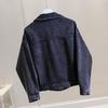 Damen Jeansjacke mit langen Ärmeln, Schwarz, Lockerer Schnitt, Frühjahr 2026 Koreanischer Stil, Ideal für zierliche Größen