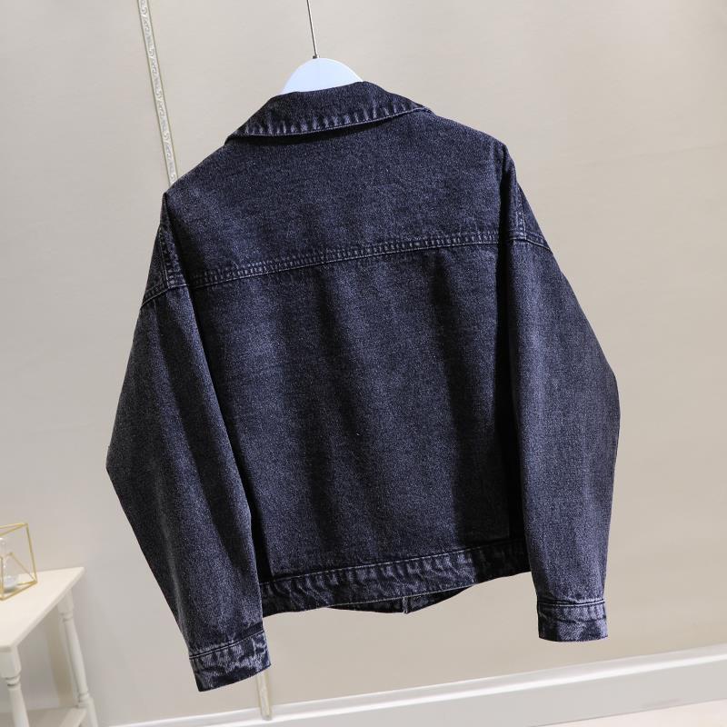 Damen Jeansjacke mit langen Ärmeln, Schwarz, Lockerer Schnitt, Frühjahr 2026 Koreanischer Stil, Ideal für zierliche Größen