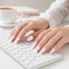 24Pcs Nude Pink Press on Nails, White Bow Faux Pearl Glue on False Nails, Almond French Tip Stick-on Fake Nails Decoration