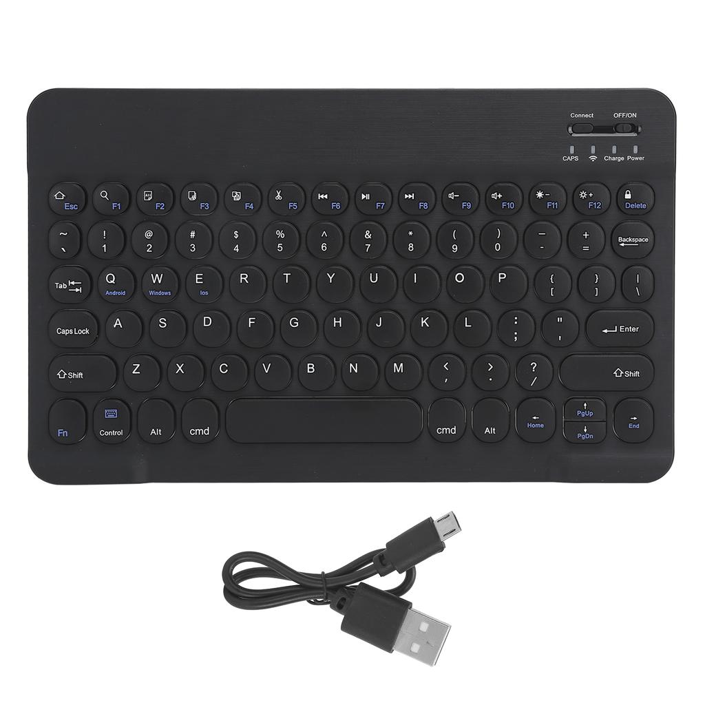 Wireless Bluetooth Keyboard Tablet Smartphone Computer Accessories Round Cap 10inBlack