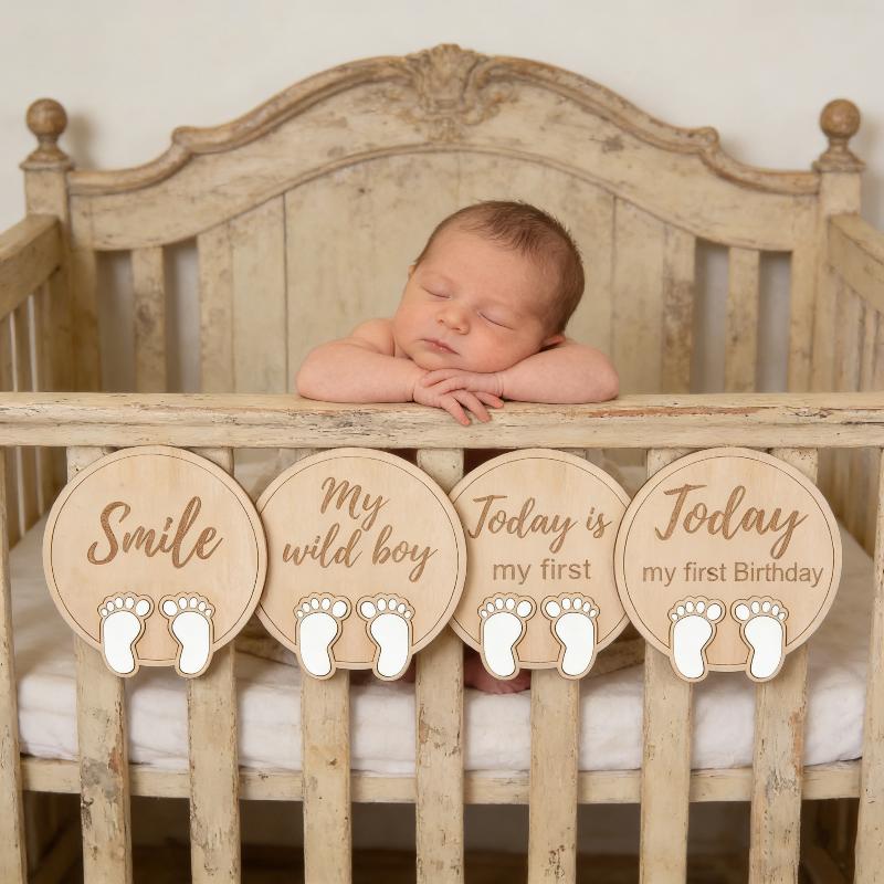 Personalized Wooden Baby Monthly Milestone Cards 10Pcs Set Newborn Photo Props Boys Girls Growth Tracker Nursery Gift Keepsake