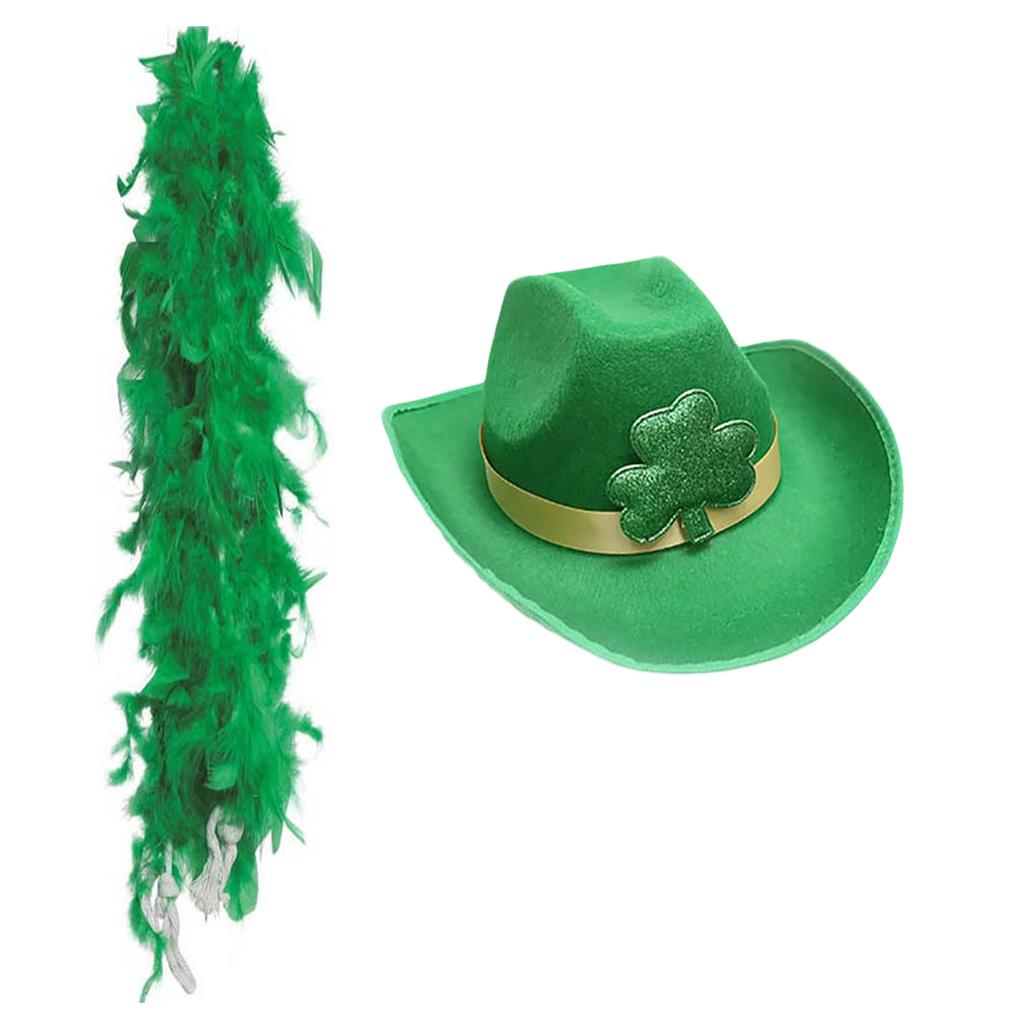 StPatrick Day Celebration Green Hat Festival Themed Party Velvets Fedora Hat Shamrock Top Hat Scarf Irish Accessories