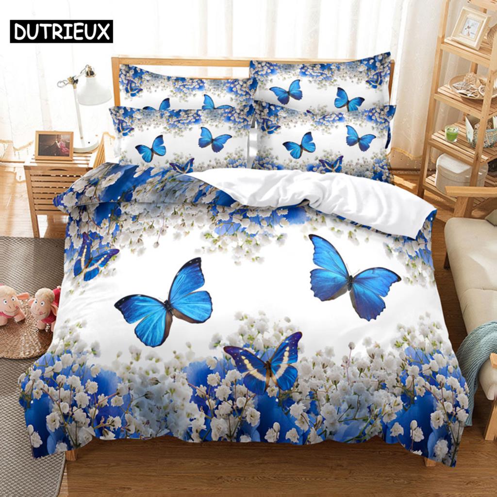 Blue Butterfly Duvet Cover Set King Size 220X240 Double Bed Single 3D Queen Bedding Sets Pink Full Twin Quilt Linen Pillowcase