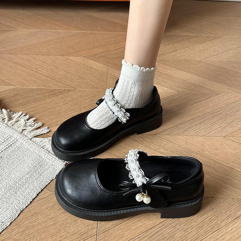 White pearl versatile platform small leather shoes women's 2025 new summer jk with skirt soft sole fashion Mary Jane shoes