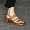 Vintage French open-toed thick-heeled sandals women's summer mid-heeled platform women's shoes commuting word with Roman high heels