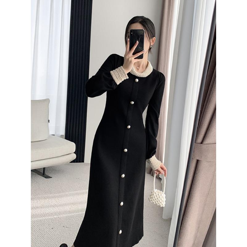 

Зимний темперамент светская львица высокий класс черный супер фигура вязаный свитер подкладка платье дети XL чёрный