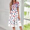 Women's Casual Fashion Round Neck Short Sleeve Print Midi Dress