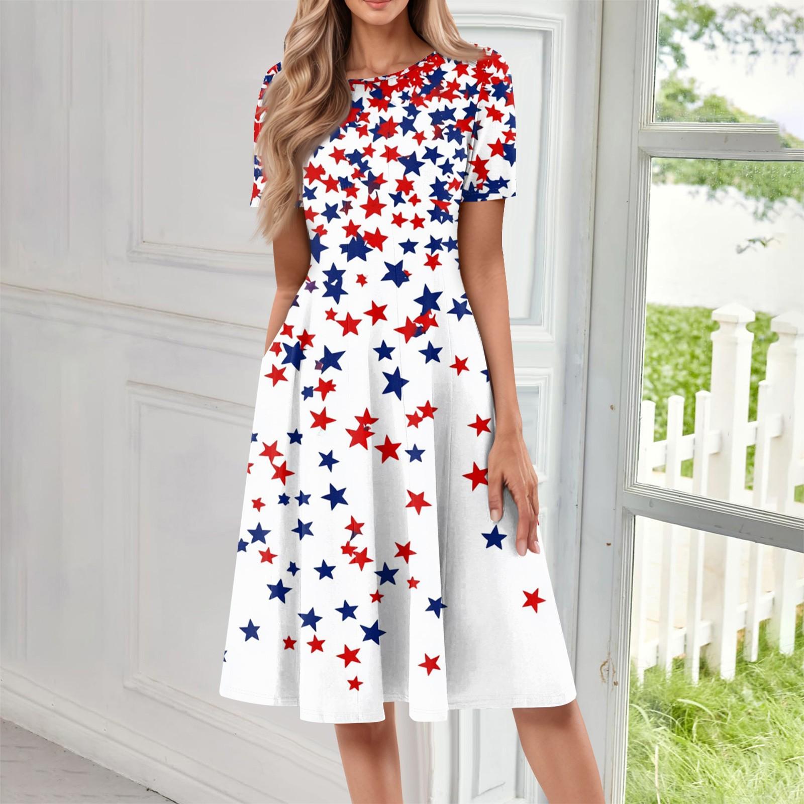 

Женское повседневное модное платье миди с круглым вырезом и коротким рукавом с принтом XL белый