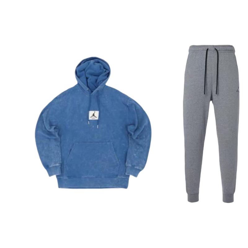 

Jordan Hooded Pullover Long Sleeve Logo Mid Waist Drawstring Pants Casual Sports Suit Unisex suit DQ7341-091+DR3088-485 L