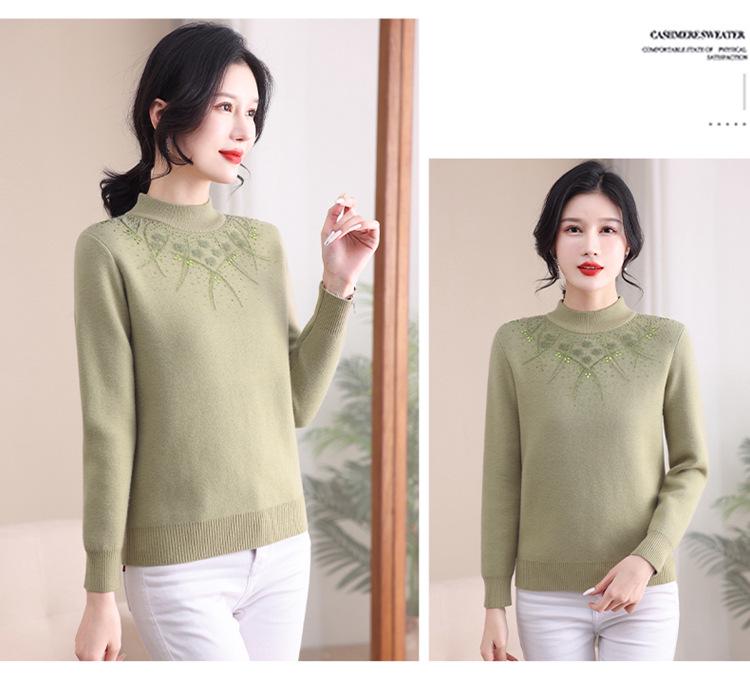 Mom's Fashionable Winter Fleece Sweater for Middle-Aged & Elderly Women: Plus Velvet, Thickened, Warm Base Layer Top