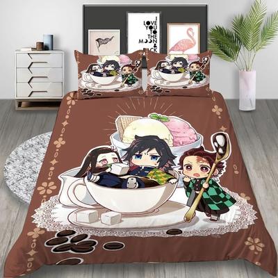 Cartoon Demon Slayer Bedding Set Japan Anime 3D Printed Duvet Cover Set Comforter Cover Set  Twin Single Size For Home Decor