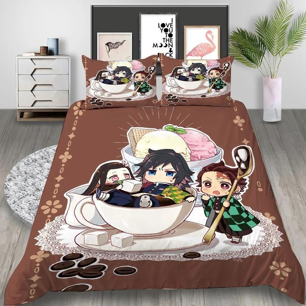 Cartoon Demon Slayer Bedding Set Japan Anime 3D Printed Duvet Cover Set Comforter Cover Set  Twin Single Size for Home Decor