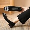 Single Shoes Light Mouth Soft Sole Suede Thick Heel Low Heel Rhinestone Square Buckle French Black Professional Shoes