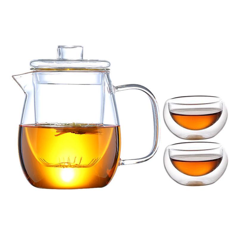 Set Teiera e Tazza in Vetro Resistente al Calore, Teiera con Infusore Gaiwan per Infusione Tè Oolong Bollitore per Acqua
