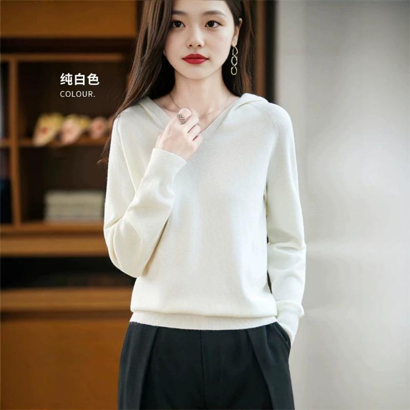 Women S Loose Hooded Long Sleeve Knit Sweater Color Block Commute Style