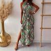 Abito estivo da donna con stampa all'americana e spacco in vita