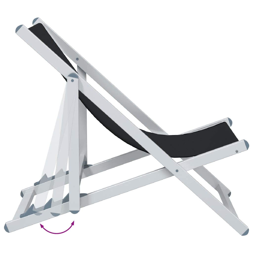 Beach Chairs 2 Pcs Foldable Black Aluminum and Textilene