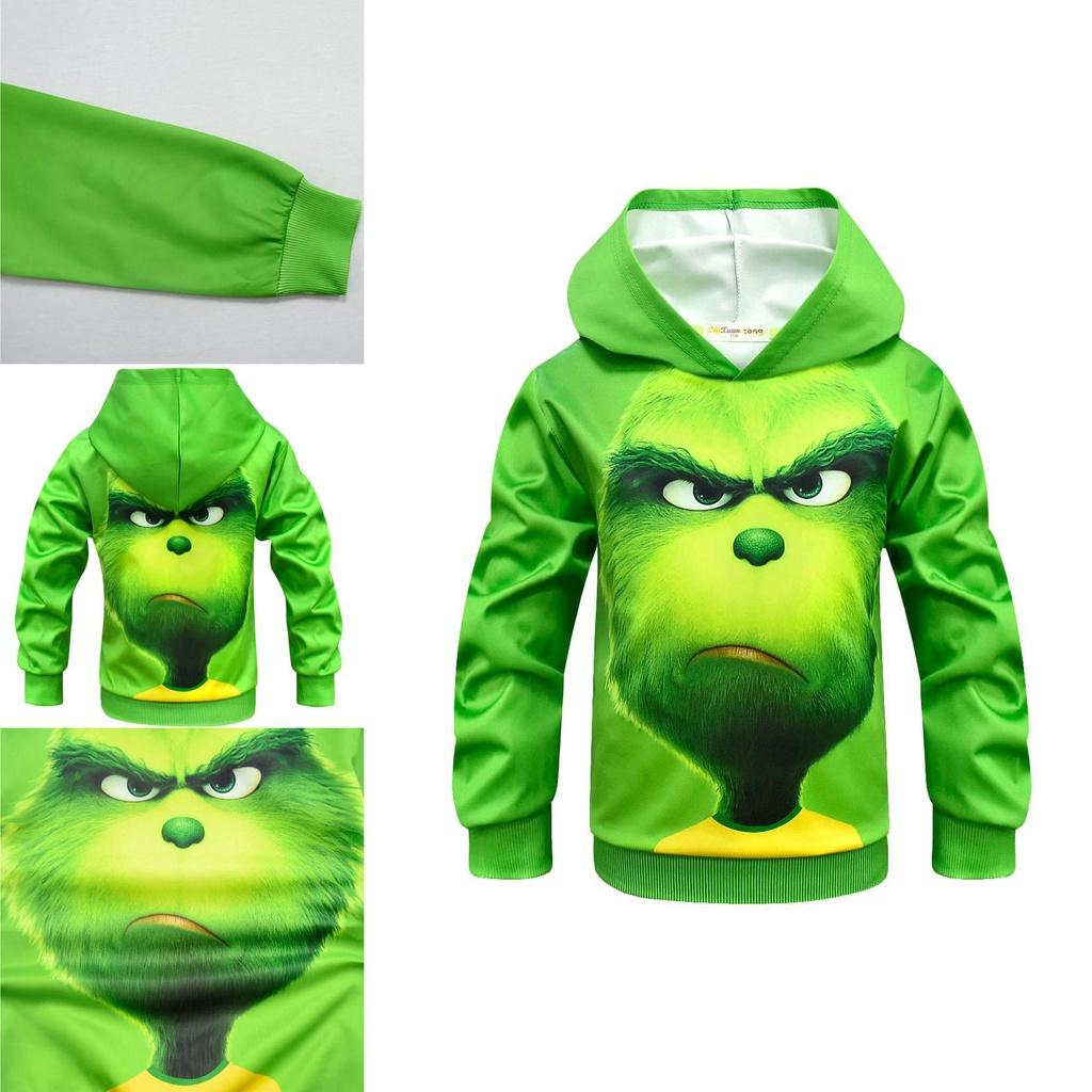 Festive Grinch Pattern Hoodie Kids Sweatshirt Pullover For How The Grinch Stole Christmas Fans