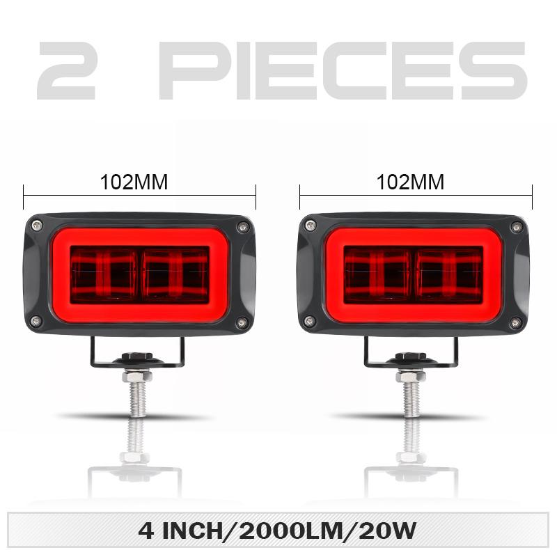 4-inch 8D Lens LED Rectangular Work Lamp Angel Eyes Halo Driving Light Reverse Fog Light for Car Truck ATV Motocycle UTV Pickup