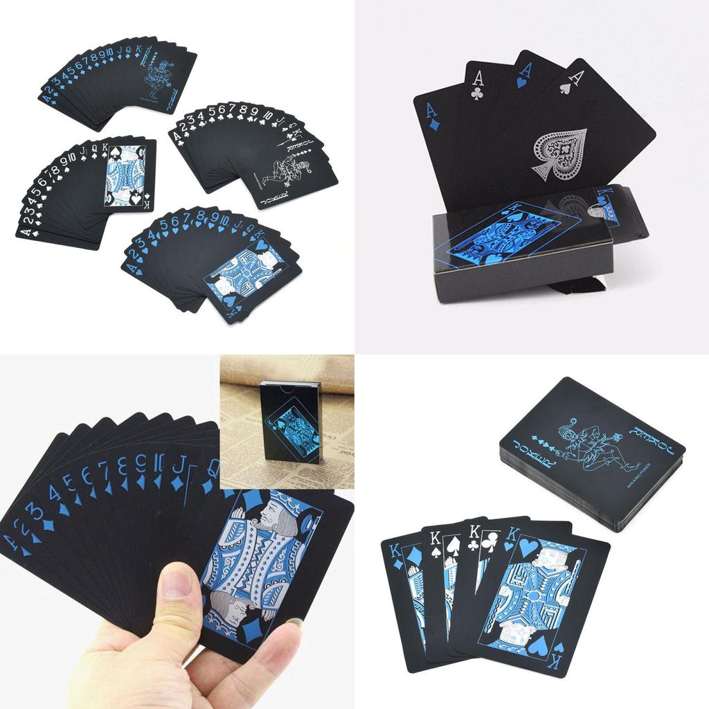 Premium Quality Black Plastic Poker Playing Cards Waterproof Magic Game Set