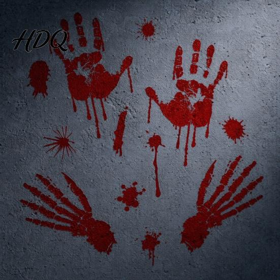 Long-lasting Window Sticker Halloween Blood Handprints/Footprints Wall Stickers Removable Decals Spooky Waterproof Scratch-resistant Decal