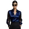 Satin Blouse with Sheer Bubble Sleeves and Notch Collar