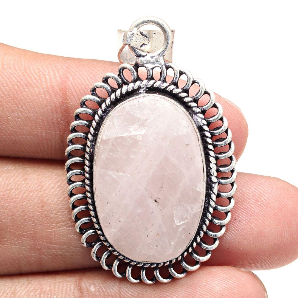 Pendant Pink Rosequartz Drusy Gemstone Mother's Day Gift Silver Jewelry 2"