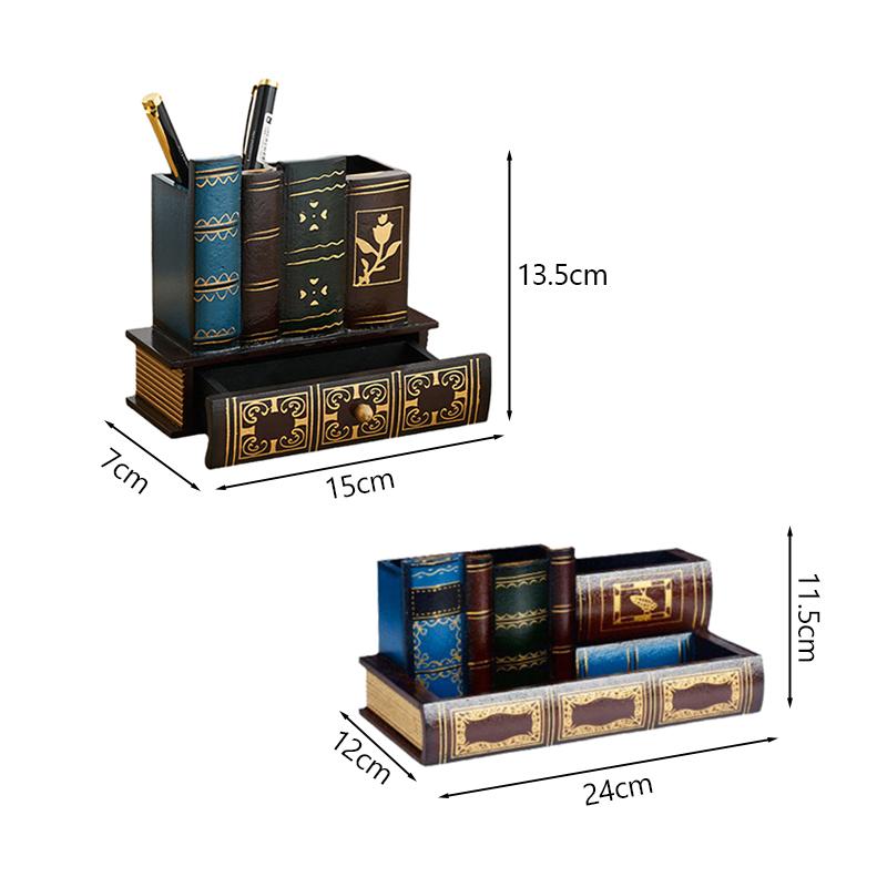 Vintage European Wooden Pen Holder - Creative Desk Organizer and Decorative Storage Box Home Office Organization and Storage