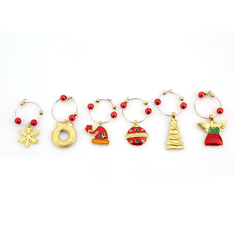 1 Set Christmas Wine Glass Decor Charms Party Cup Ring Table Decor Xmas Pendants Metal Ring Decor KTY