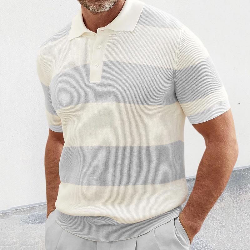 2025 New Polo Shirt Men's Color Block Short Sleeve