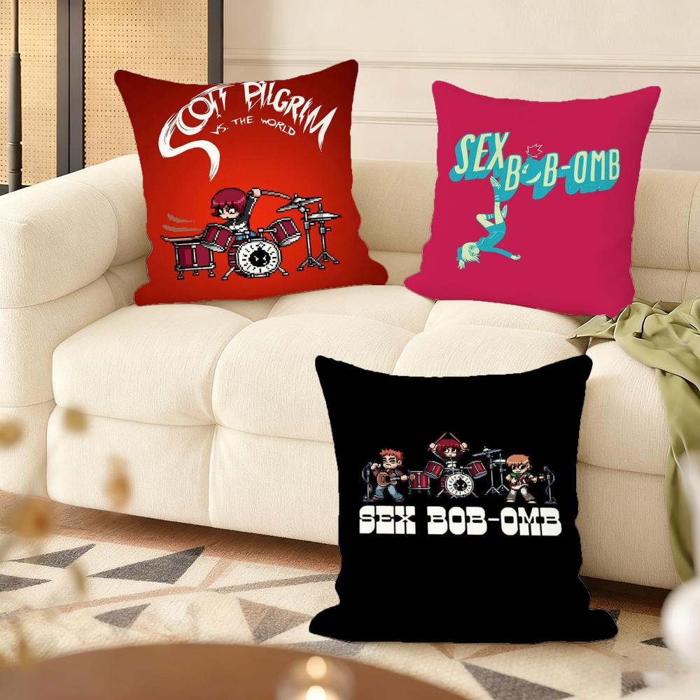 Cartoon S-Scott P-Pilgrim Cushion Cover Soft Short Plush Pillow Cover Smooth Cozy Texture Aesthetic Cushion Case Home Decor