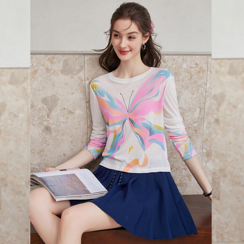 Bailuyu Fresh Butterfly Knit Long Sleeve T-Shirt XL