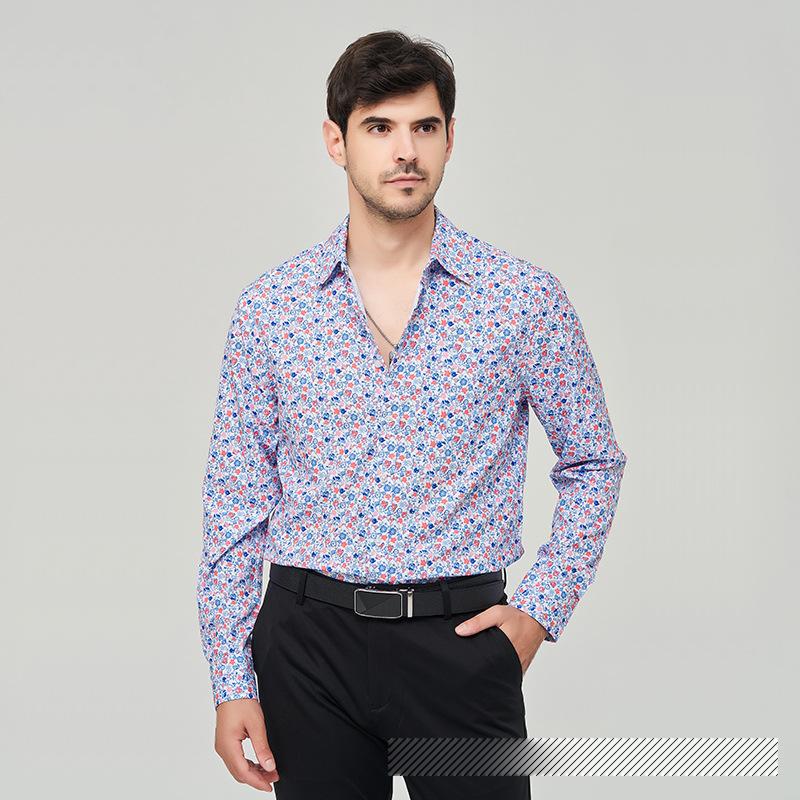 Men s Comfortable Printed Loose Shirts Long Sleeve Button Up Shirt Casual Beach Holiday Shirt for Men Lightweight Vintage Breathable Soft Lapel Shirts S