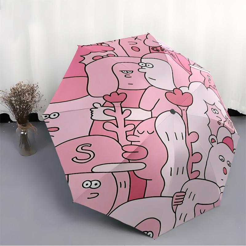 1pc Pink Characters Automatic Open/Close Umbrella Compact Folding Umbrella, All-Season Portable Umbrella for Women/Men F1124276