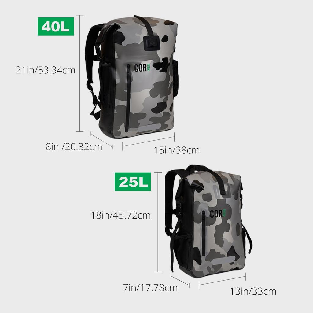 [COR Surf] Waterproof Backpack with Padded Laptop Pocket for Travel, Cycling, Camping, Hiking, Kayaking, Rafting, and Surfing - Dry Backpack,