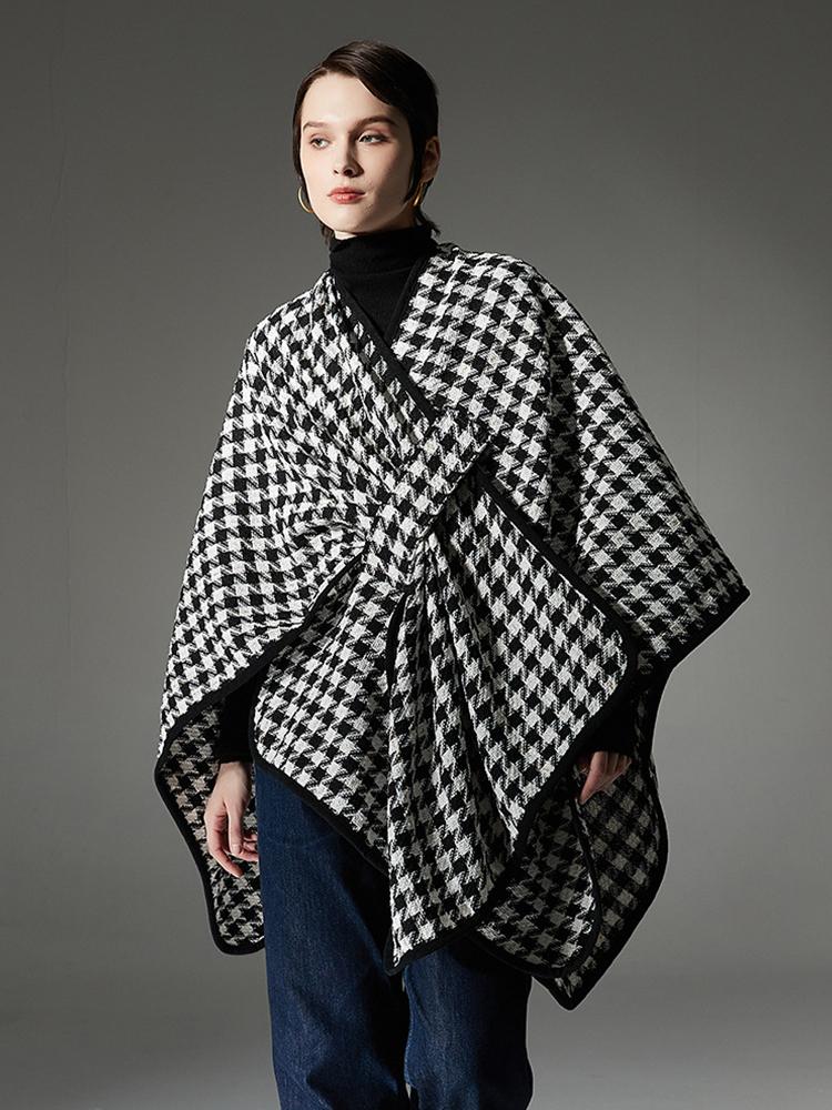 Winter Scarf Women Layers Poncho Elegant Black White Houndstooth Wraps Shawl Scarve Capa Para Mujer Pashmina Cloak High Quality