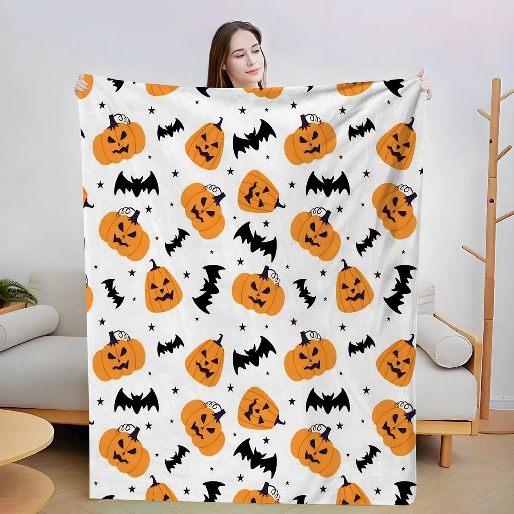 Coperta Zucca Horror di Halloween – Morbido Plaid in Pile di Flanella per Divano, Letto, Riposo & Decorazione di Halloween