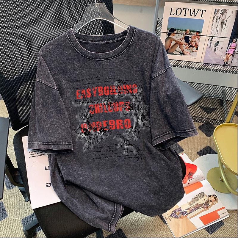 

Women s Loose Distressed Washed Cotton Tee - Extra Large, Short Sleeve Summer Top XL чорний