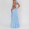 Europe, America spring and summer new sexy lace-up tube top backless lace-up ruffle edge long dress women's clothing