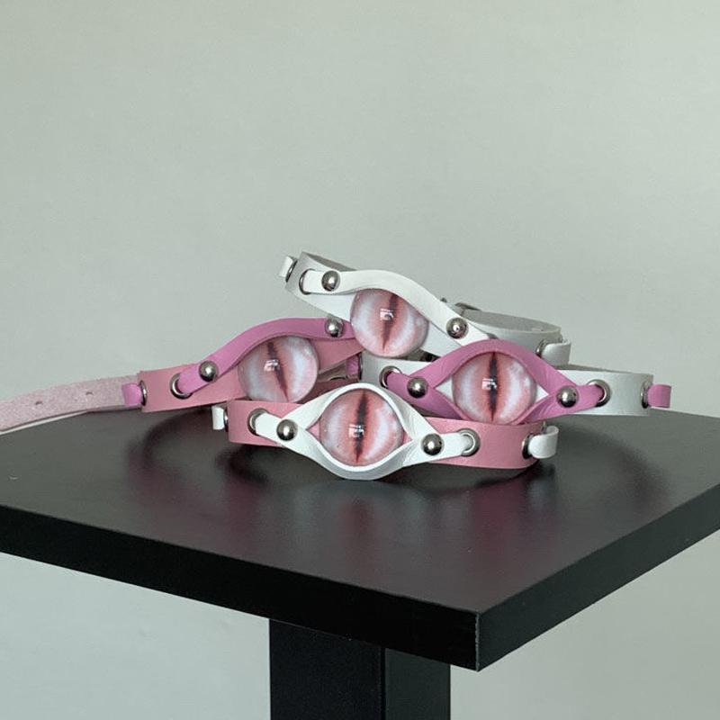 Punk Aesthetic Cool Evil Eyes Choker Leather Accessories Necklace Pink Harajuku Goth Necklace Women Grunge Rock Fashion Jewelry