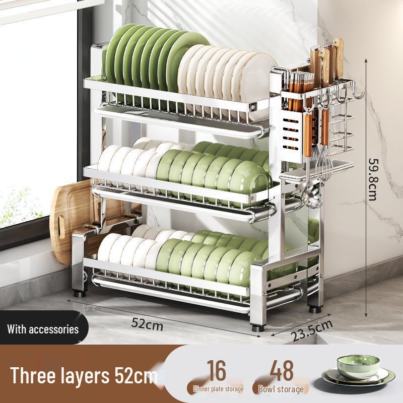 2026 Multi-functional Stainless Steel Dish Drying Rack for Countertop Storage of Bowls, Plates, and Chopsticks