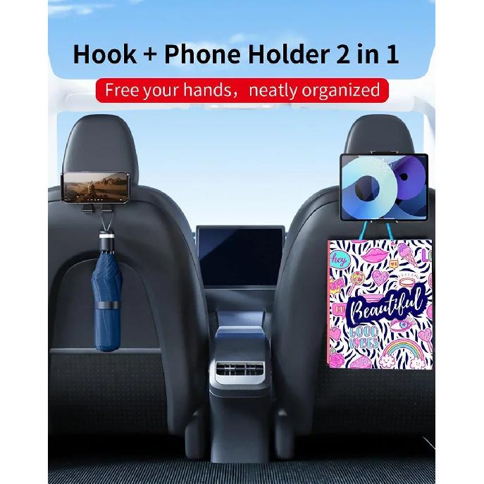 For Tesla Model 3/Y Back Seat Phone Holder with 2 hooks 360° Rotate Stand Auto Headrest Bracket Support For Tablet PC iPad Mini