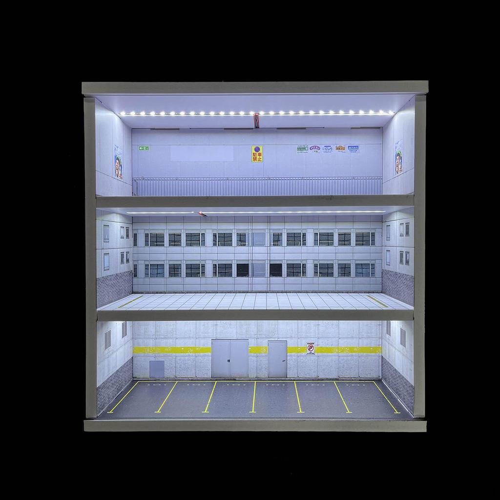 1/64 Model Car Display Case Miniature Scene Garage Diorama Dustproof 3 Tiers Toy Storage Box