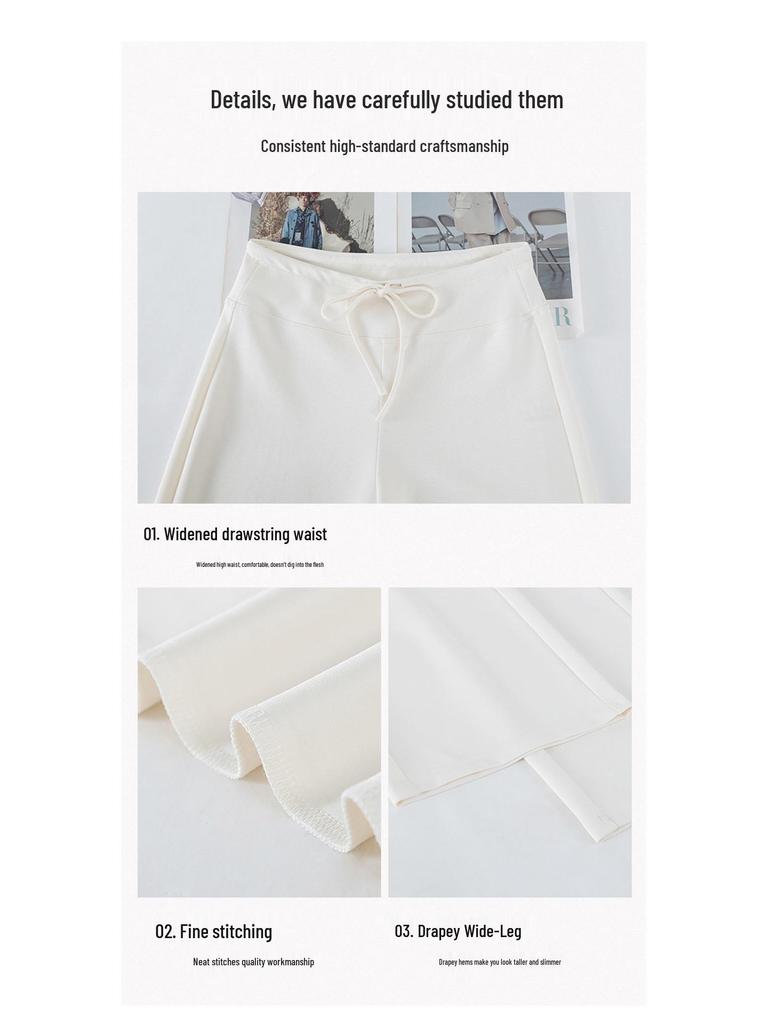 Women's Ice Silk High-Waisted Wide-Leg Pants - Summer 2026, Lightweight, Draped, Loose Fit for Shorter Figures